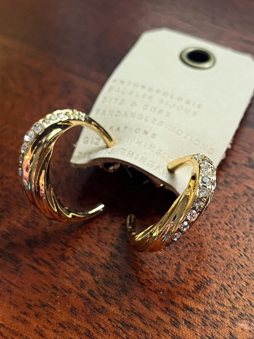 Anthropologie gold sparkle twist hoop earrings NWT